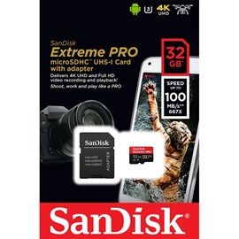 SanDisk SDSQXCG-032G-GN6MA Extreme Pro 32GB microSDHC UHS-I C10 U3 V30 A1 100MB Bellek Kartı