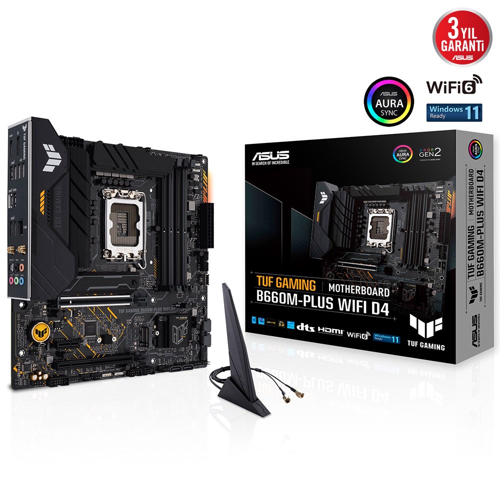 ASUS TUF GAMING B660M-PLUS WIFI D4 5333MHz(OC) DDR4 Soket 1700 M.2 HDMI DP mATX Anakart