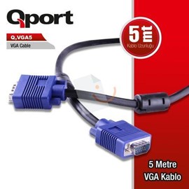 QPort Q-VGA5 VGA Male-Male Monitör Kablosu 5 mt