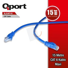 QPort Q-CAT15 UTP Cat6 Ağ Kablosu 15 mt Mavi