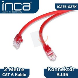Inca ICAT6-02TK Cat6 2 Metre Network Kablosu Kırmızı