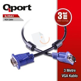 QPort Q-VGA3 VGA Male-Male Monitör Kablosu 3 mt