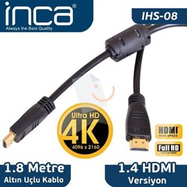 Inca IHS-08 Altın Uçlu Ultra HD 3D HDMI Kablo 1.8 Metre 