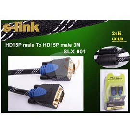 S-Link SLX-901 3M Erkek/Erkek Kılıflı Altın Uçlu VGA Kablosu