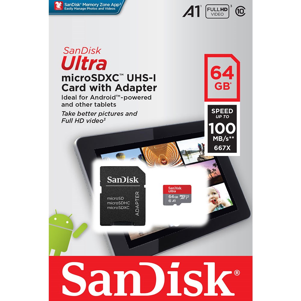 SanDisk SDSQUAR-064G-GN6TA Ultra 64GB microSDXC UHS-I 100MB C10 U1 A1 Bellek Kartı
