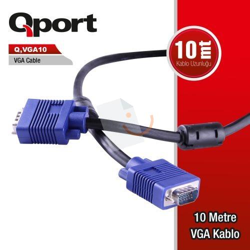 QPort Q-VGA10 VGA Male-Male Monitör Kablosu 10 mt